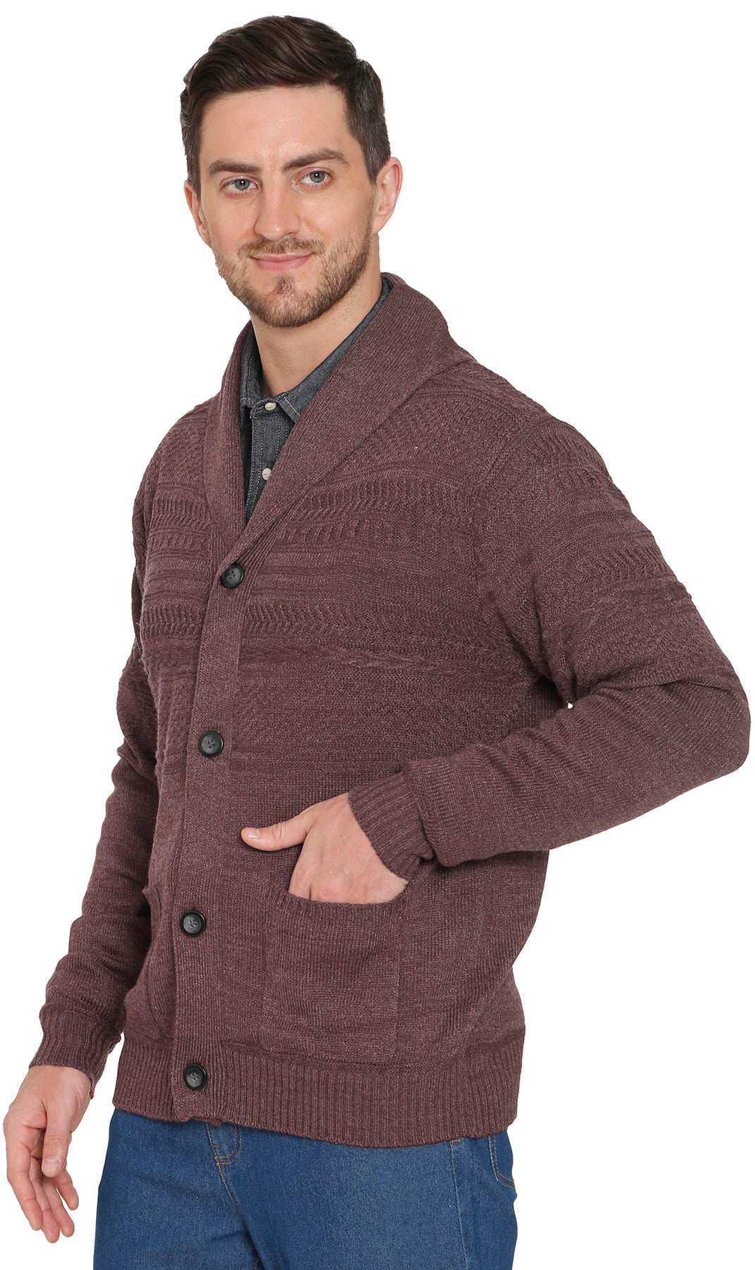 Men's Jacquard Knit Shawl Collar Cardigan Sweater